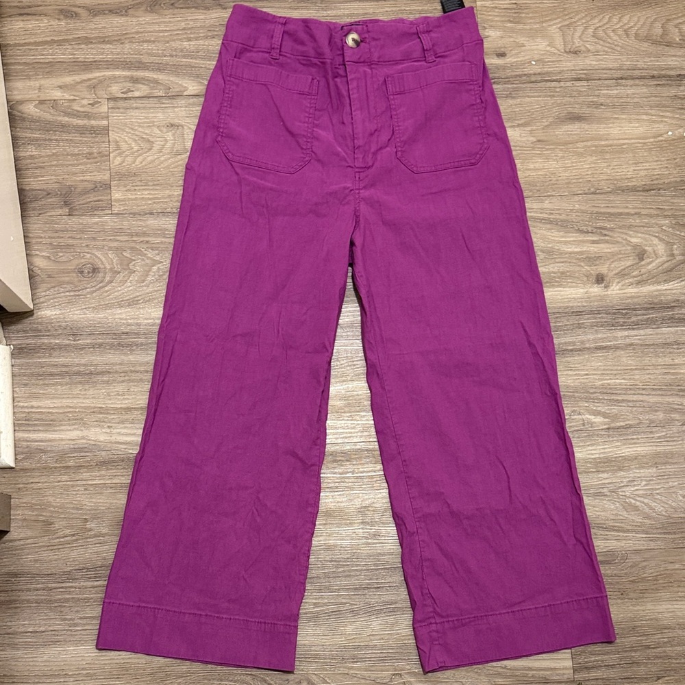 Anthropologie Maeve The Colette Pant Linen Wide Leg Trouser Purple Ankle Sz: 31 - Picture 2 of 10